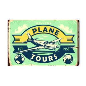 Leinwandbild Flugzeug Und Retro-Schriftzug