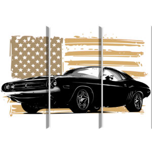 Mehrteiliges Bild Amerikanisches Muscle-Car Mit Usa-Flaggenhintergrund