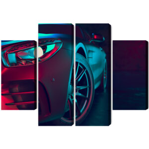 Mehrteiliges Bild Vorderseite Eines 3D-Sportwagens