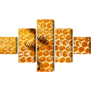 Mehrteiliges Bild Bienen Auf Der Wabe