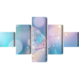 Mehrteiliges Bild Ein Zarter Schmetterling Auf Einem Grashalm Im Makromaßstab