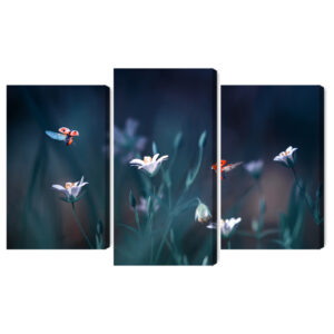 Mehrteiliges Bild Marienkäfer Und Wildblumen Im Makromaßstab