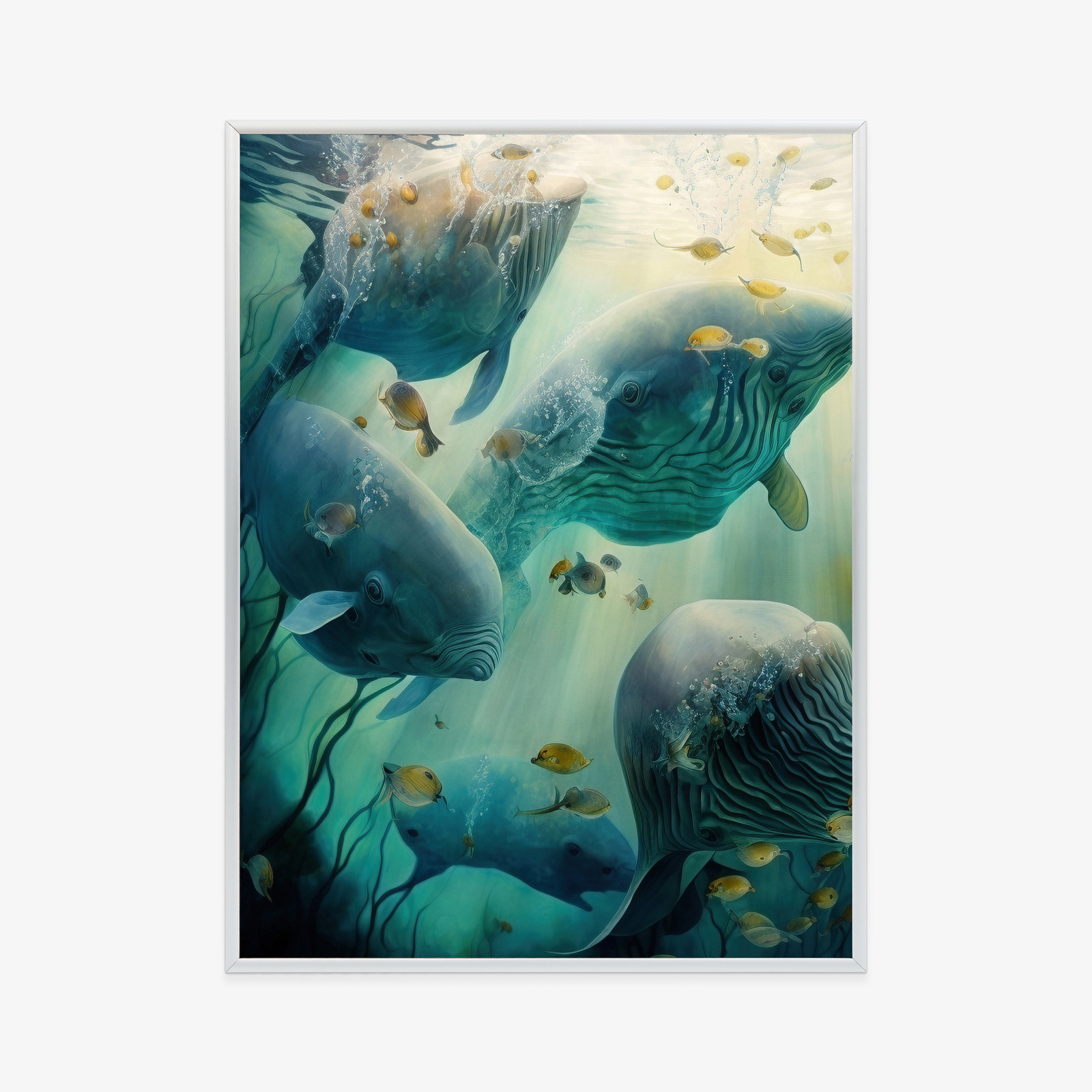 Poster Wale In Der Meerestiefen-Aquarelllandschaft Rahmen Hölzern Farbe Natürlich – Bild 10