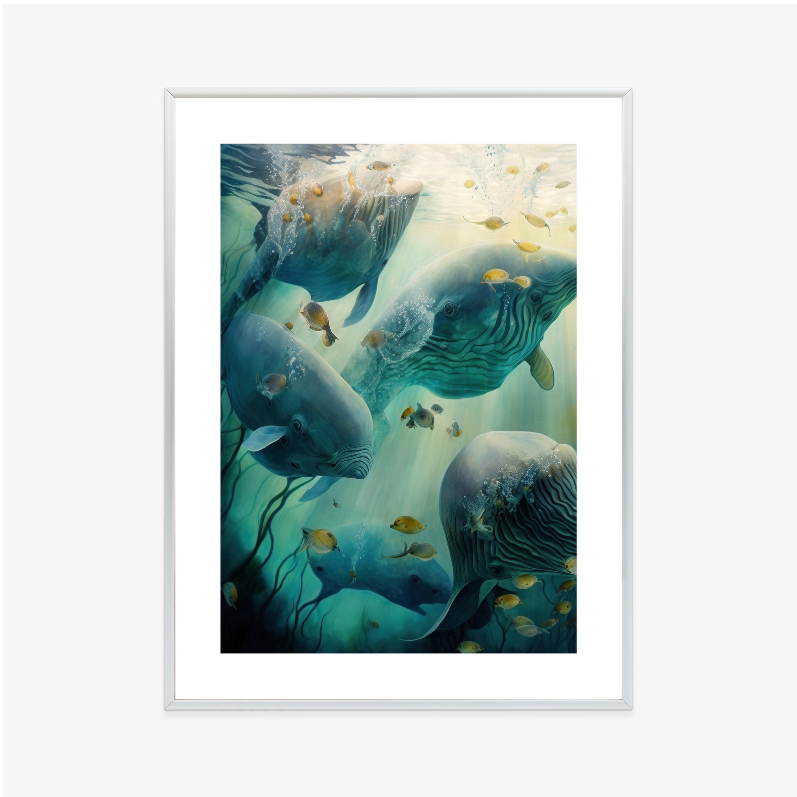 Poster Wale In Der Meerestiefen-Aquarelllandschaft Rahmen Hölzern Farbe Natürlich – Bild 7