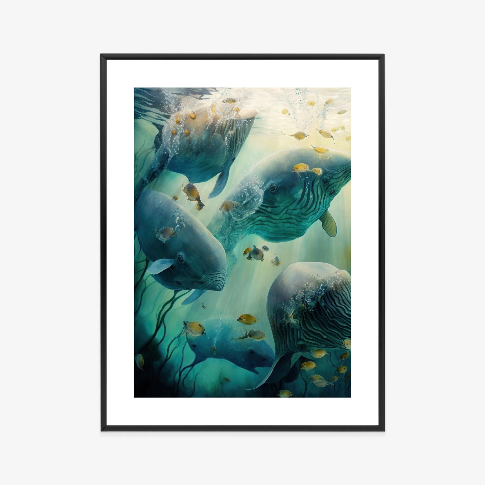 Poster Wale In Der Meerestiefen-Aquarelllandschaft Rahmen Hölzern Farbe Natürlich – Bild 8