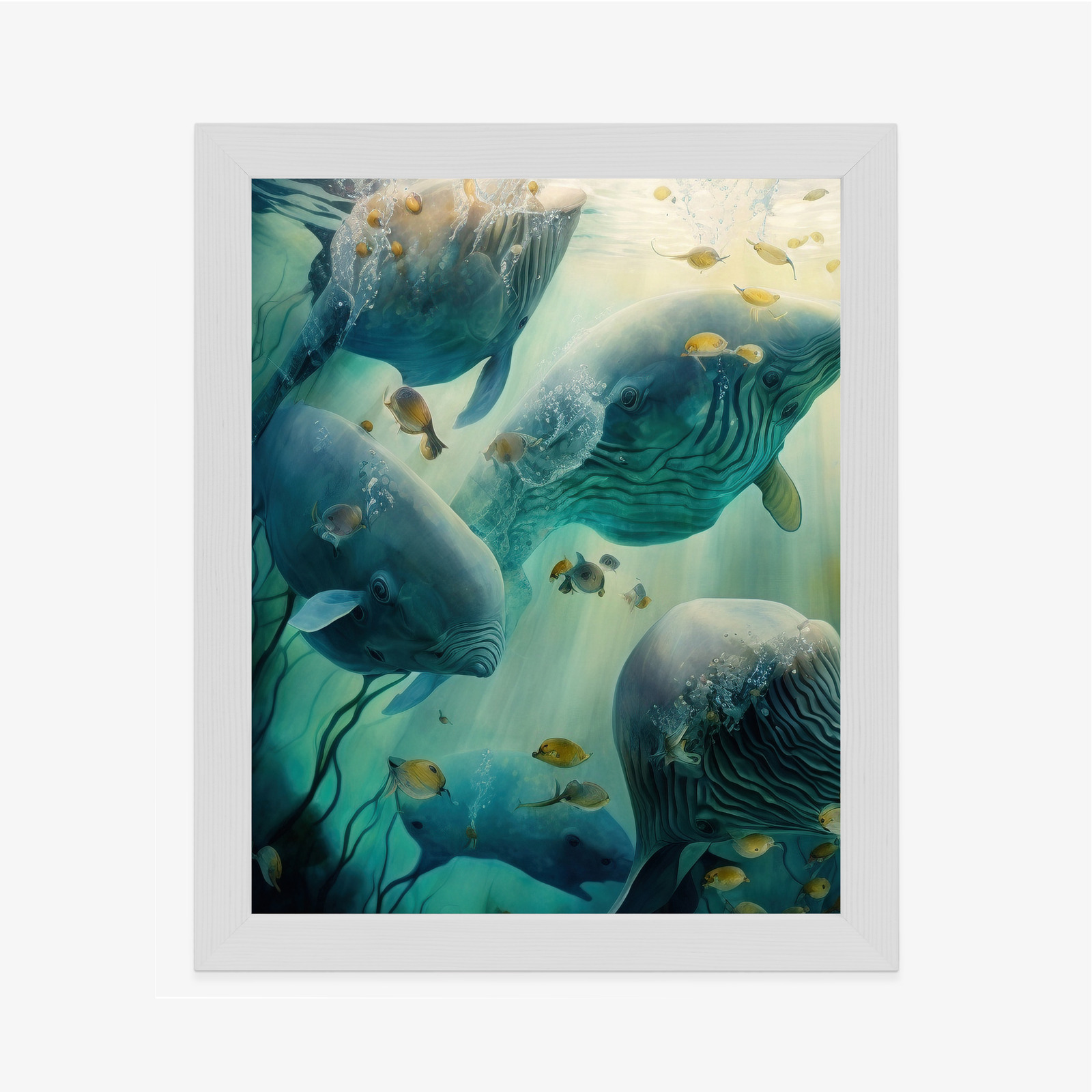 Poster Wale In Der Meerestiefen-Aquarelllandschaft Rahmen Hölzern Farbe Natürlich – Bild 6