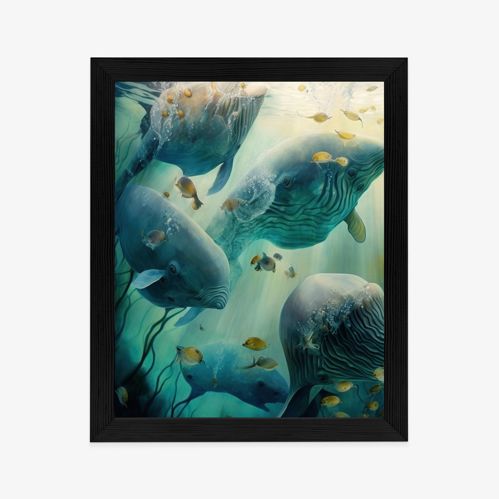 Poster Wale In Der Meerestiefen-Aquarelllandschaft Rahmen Hölzern Farbe Natürlich – Bild 5