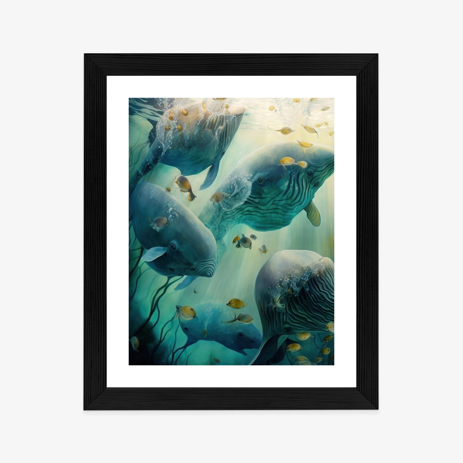 Poster Wale In Der Meerestiefen-Aquarelllandschaft Rahmen Hölzern Farbe Natürlich – Bild 3