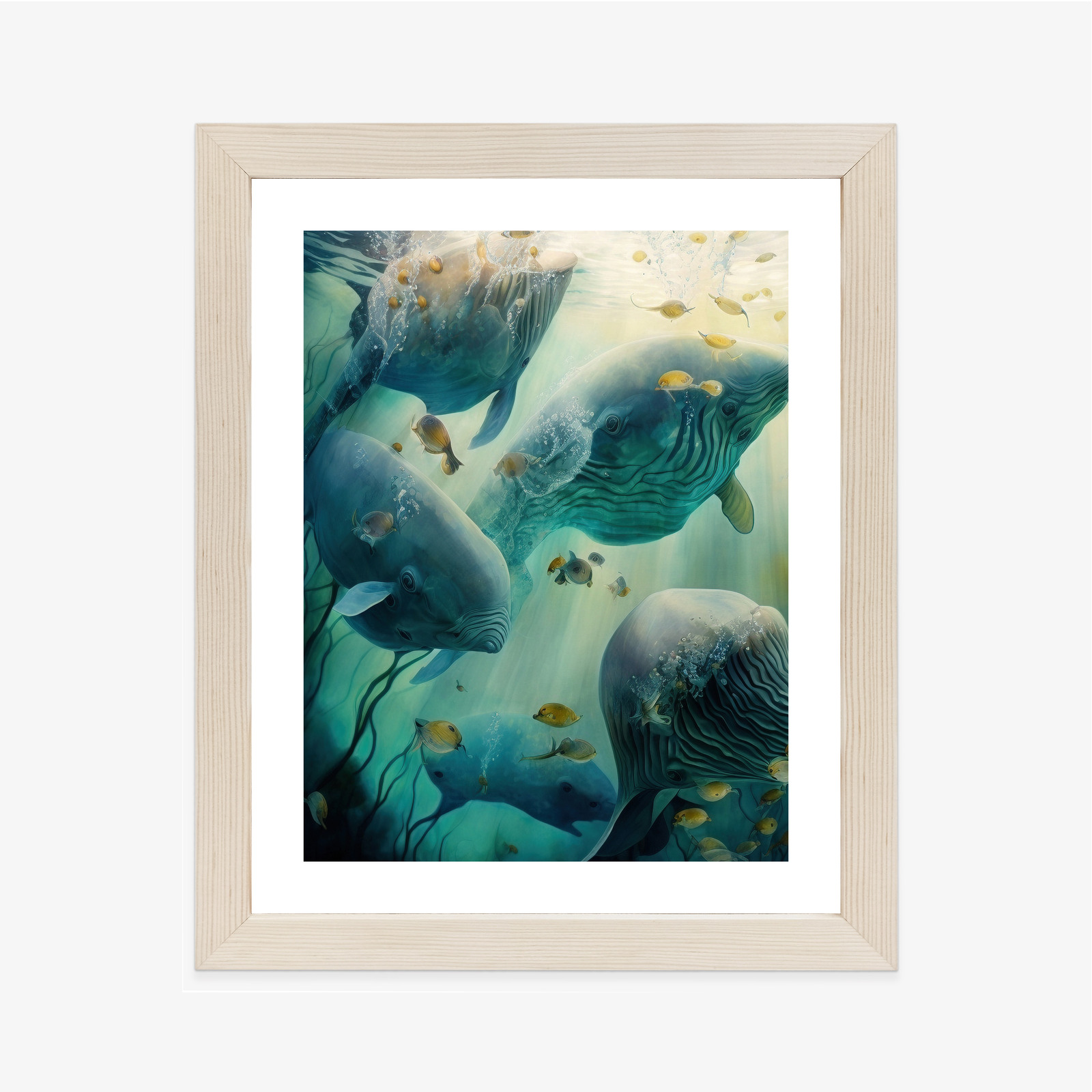 Poster Wale In Der Meerestiefen-Aquarelllandschaft Rahmen Hölzern Farbe Natürlich – Bild 9