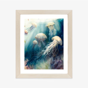 Poster Aquarellqualle In Den Tiefen Des Ozeans Rahmen Holz Mit Passepartout Farbe Natürlich