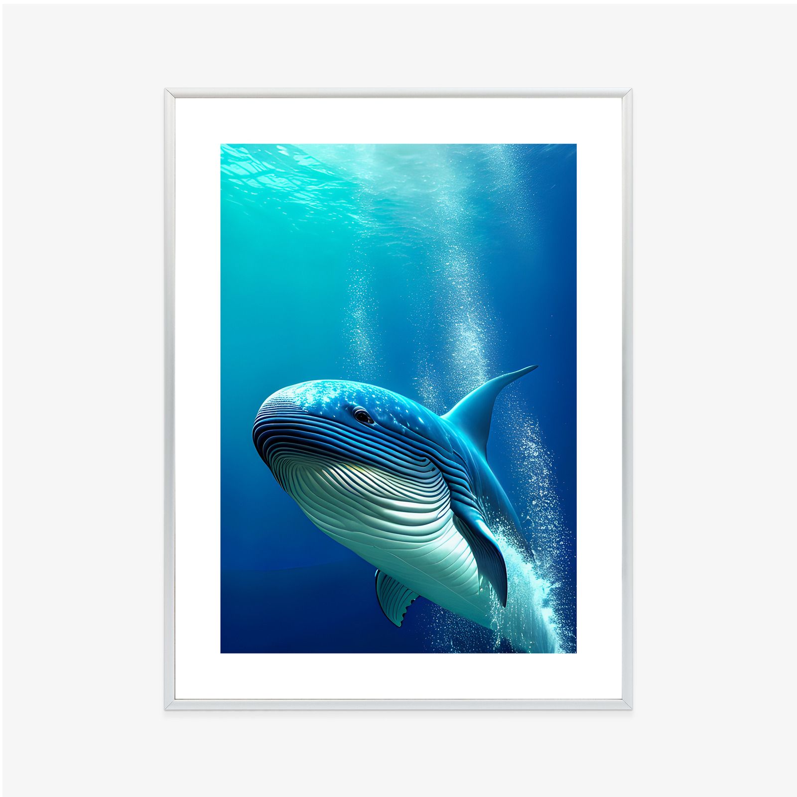 Poster Ein Wal In Den Tiefen Des Ozeans Rahmen Holz Mit Passepartout Farbe Weiß – Bild 4