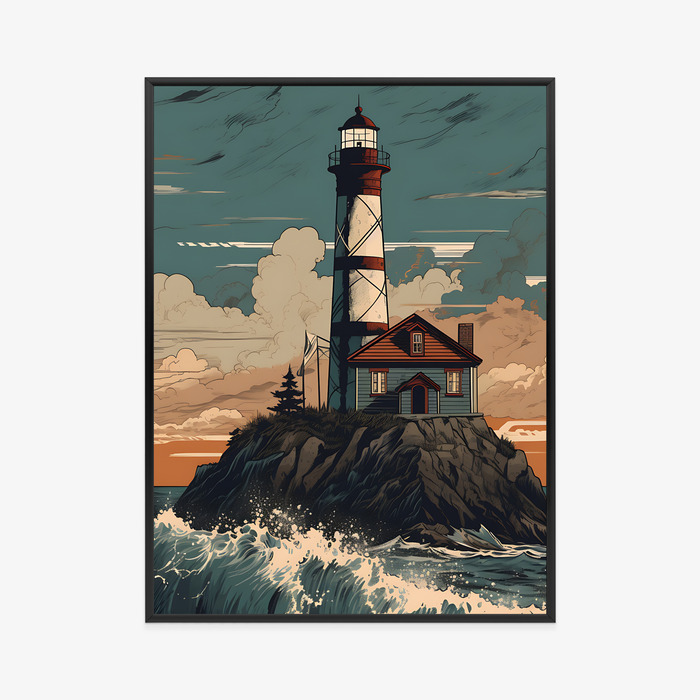 Poster Leuchtturm Und Raue Wellen Rahmen Holz Mit Passepartout Farbe Natürlich – Bild 11