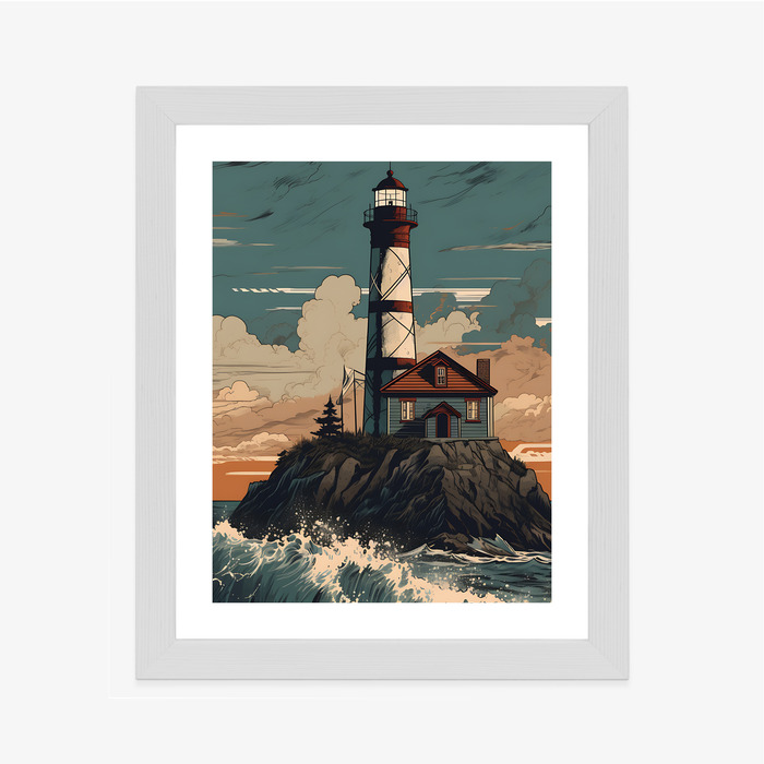 Poster Leuchtturm Und Raue Wellen Rahmen Holz Mit Passepartout Farbe Natürlich – Bild 5