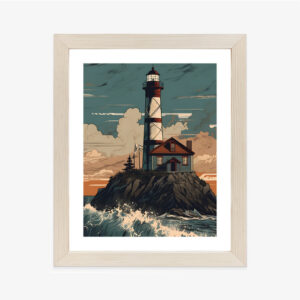 Poster Leuchtturm Und Raue Wellen Rahmen Holz Mit Passepartout Farbe Natürlich