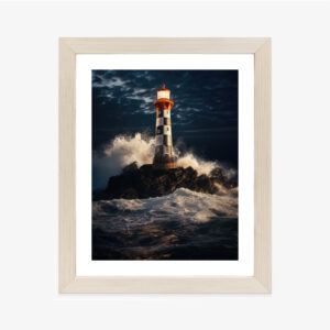 Poster Leuchtturm Und Raue See In Der Nacht Rahmen Holz Mit Passepartout Farbe Natürlich