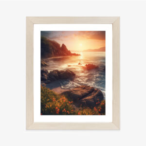 Poster Meereslandschaft Mit Wildem Strand Bei Sonnenuntergang Rahmen Holz Mit Passepartout Farbe Natürlich