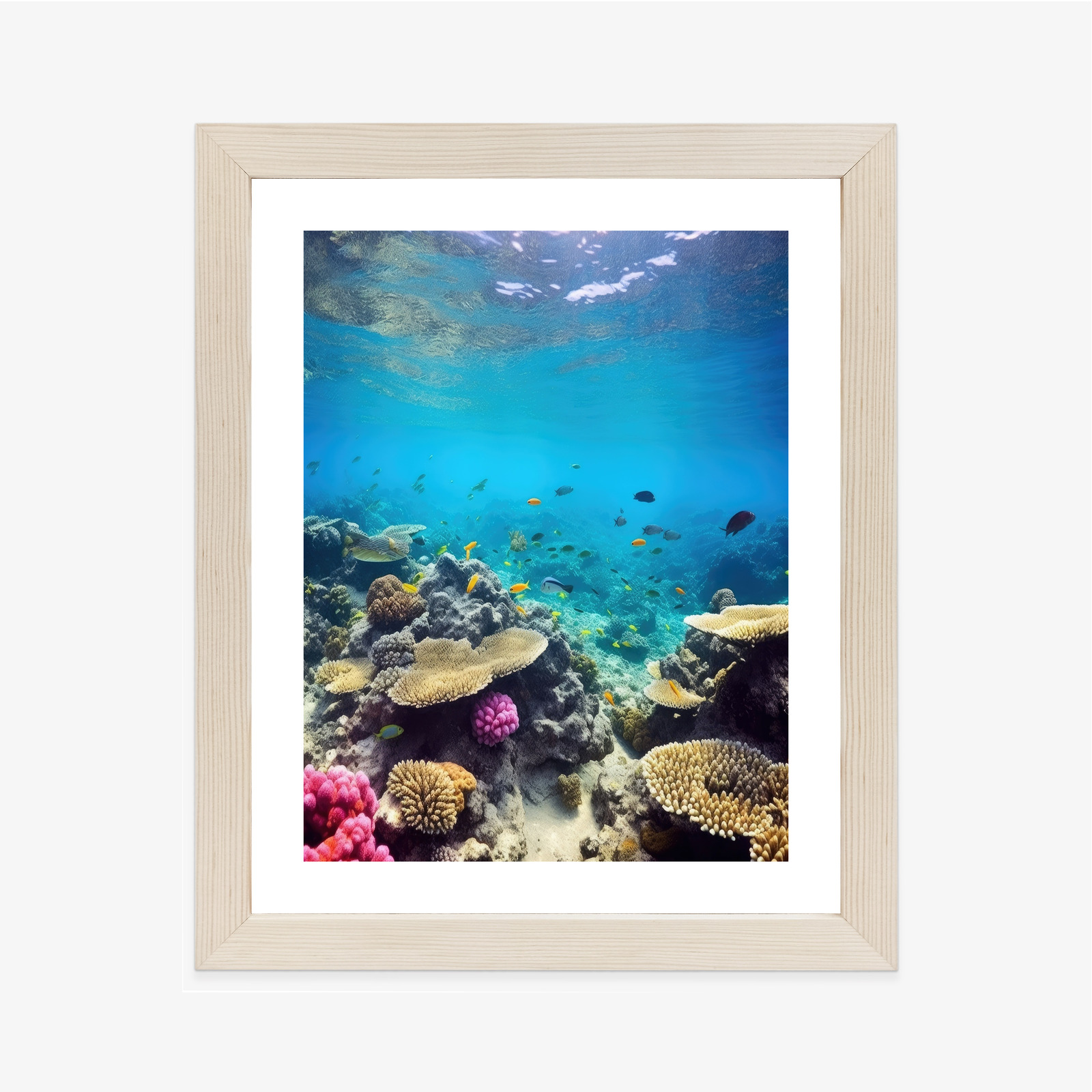 Poster Unterwasser-Meeresleben Rahmen Holz Mit Passepartout Farbe Natürlich