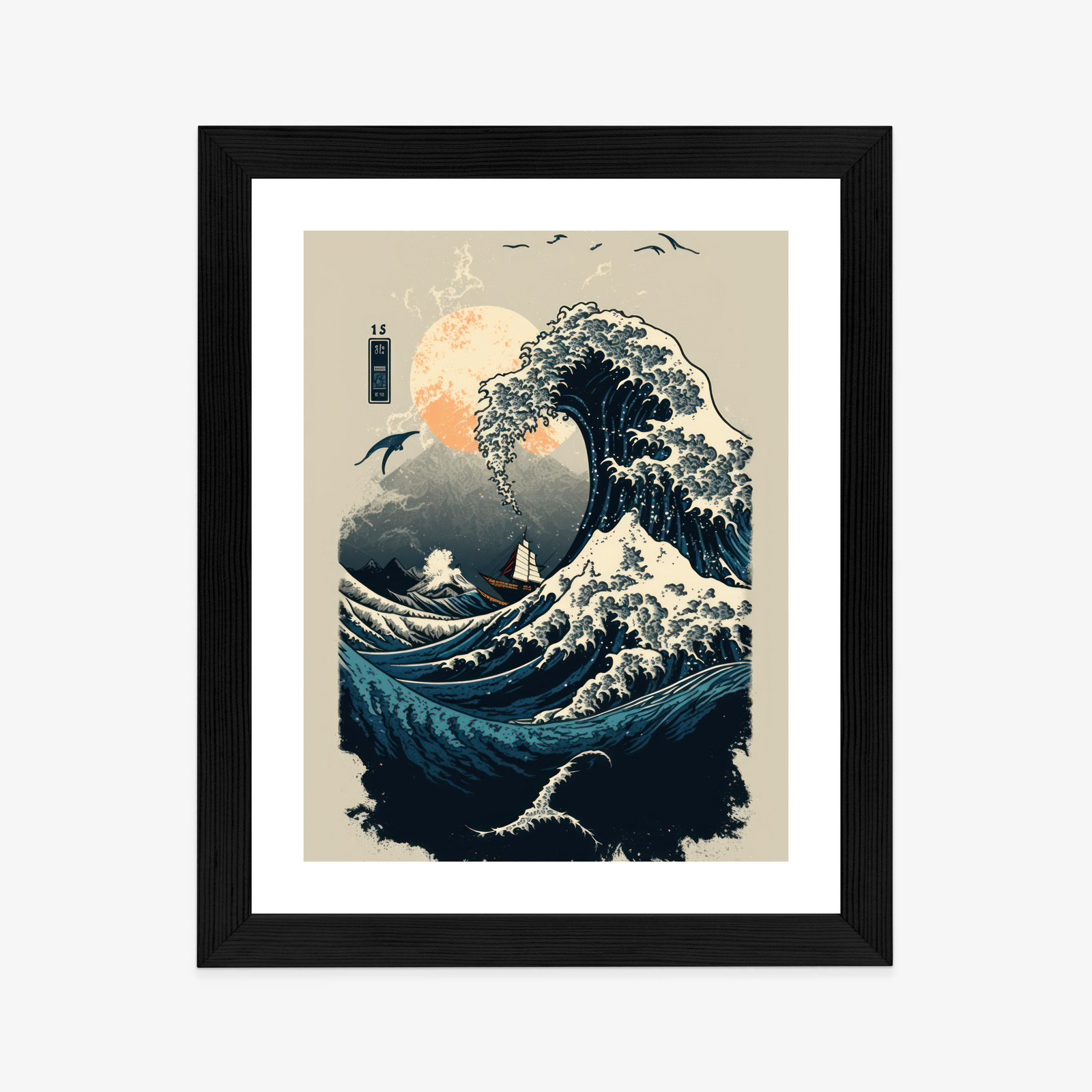 Poster Abstrakte Landschaft Mit Einer Welle Im Japanischen Stil – Bild 4