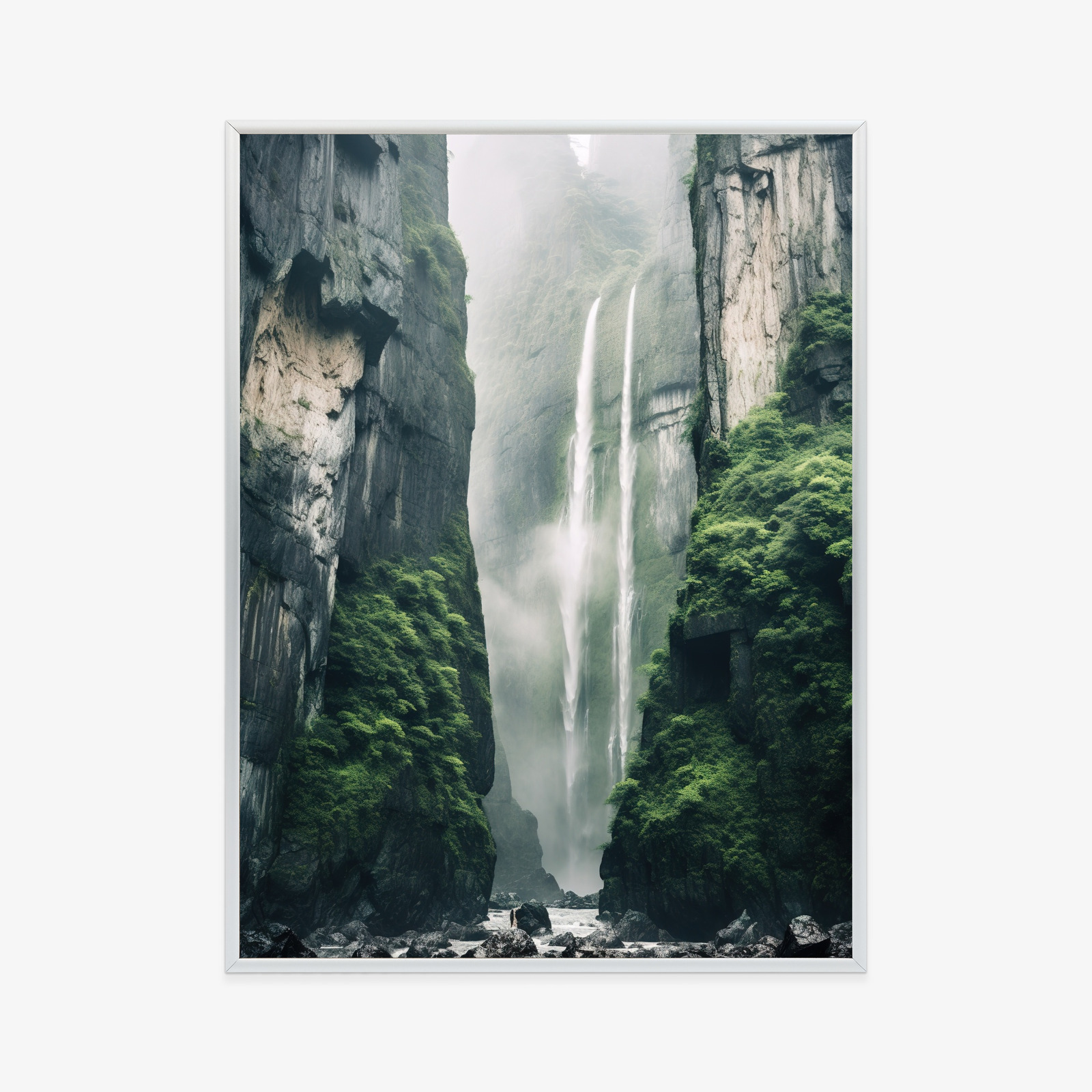 Poster Chinesische Naturlandschaft Mit Wasserfall Rahmen Holz Mit Passepartout Farbe Natürlich – Bild 10