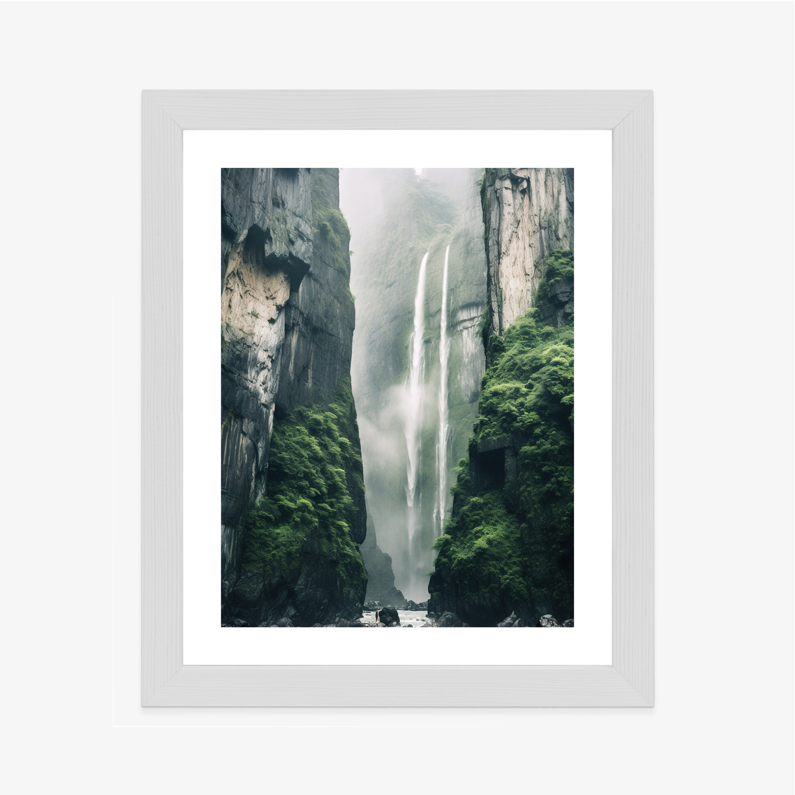 Poster Chinesische Naturlandschaft Mit Wasserfall Rahmen Holz Mit Passepartout Farbe Natürlich – Bild 5