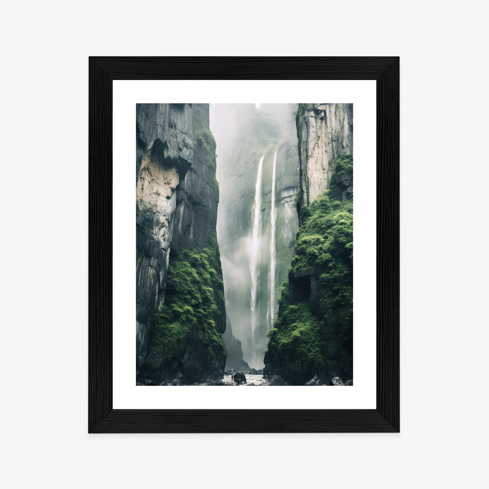 Poster Chinesische Naturlandschaft Mit Wasserfall Rahmen Holz Mit Passepartout Farbe Natürlich – Bild 4