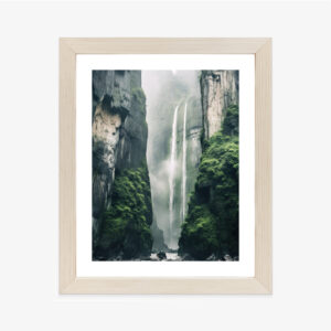 Poster Chinesische Naturlandschaft Mit Wasserfall Rahmen Holz Mit Passepartout Farbe Natürlich