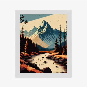 Poster Abstrakte Bergflusslandschaft Rahmen Hölzern Farbe Weiß