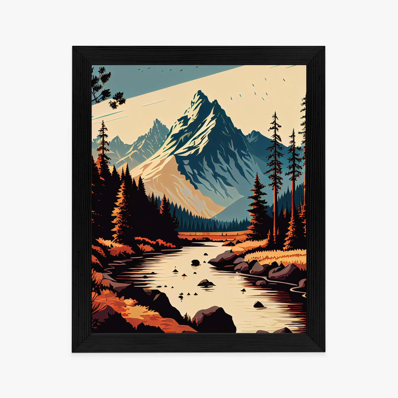 Poster Abstrakte Bergflusslandschaft Rahmen Hölzern Farbe Weiß – Bild 7