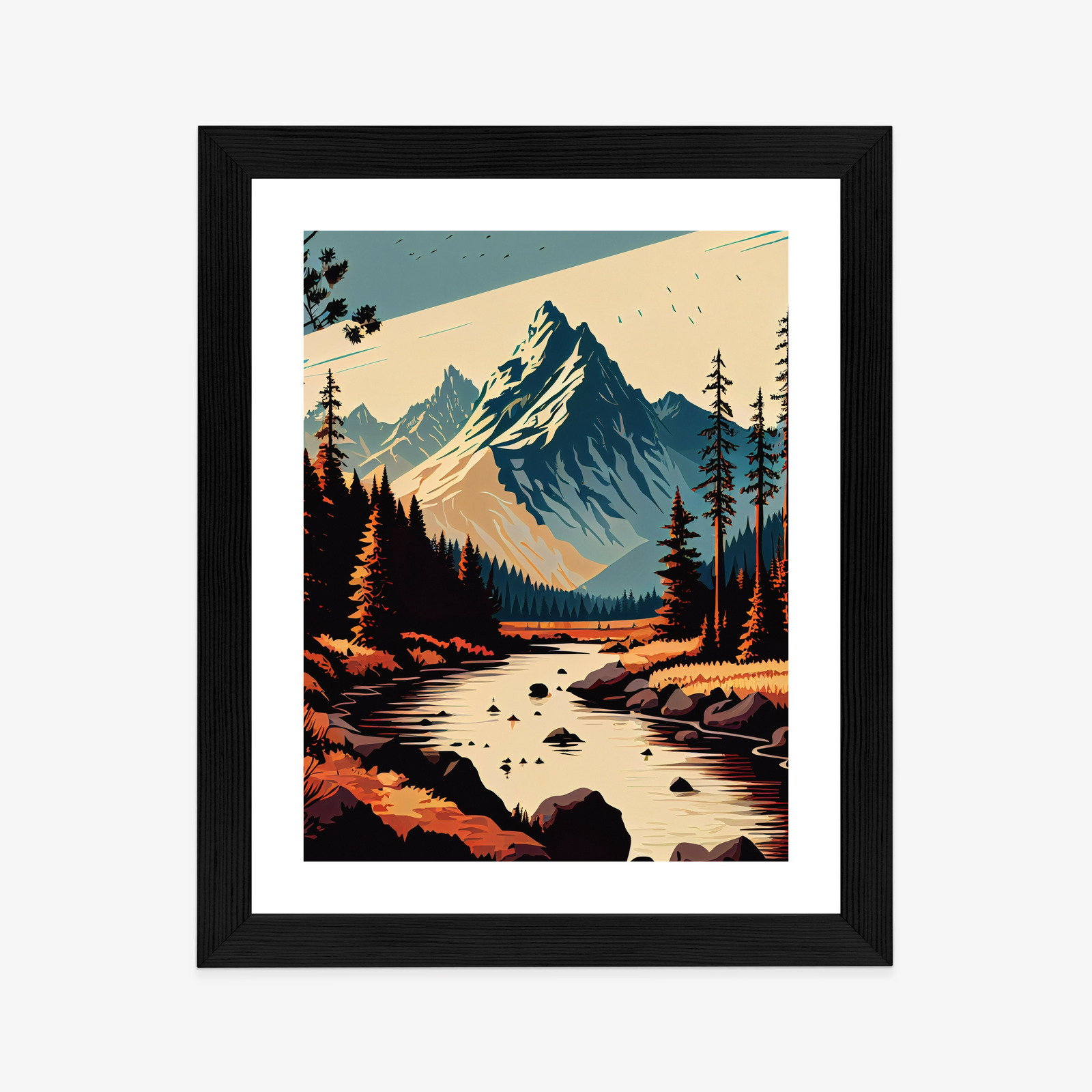 Poster Abstrakte Bergflusslandschaft Rahmen Hölzern Farbe Weiß – Bild 5