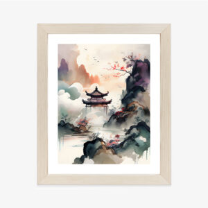 Poster Aquarelllandschaft Im Japanischen Stil Rahmen Holz Mit Passepartout Farbe Natürlich