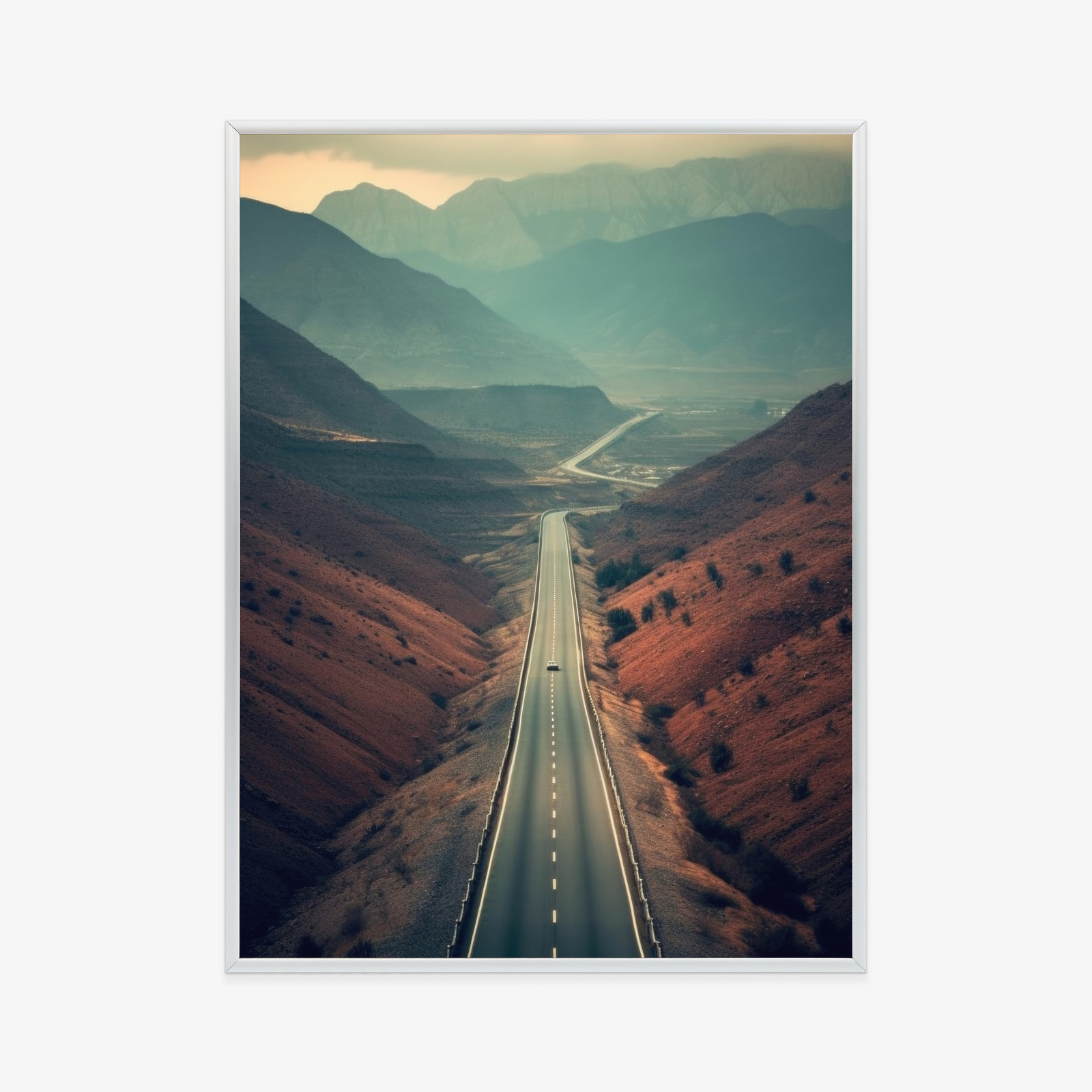 Poster Auto Auf Der Straße Zwischen Den Bergen Rahmen Hölzern Farbe Natürlich – Bild 10