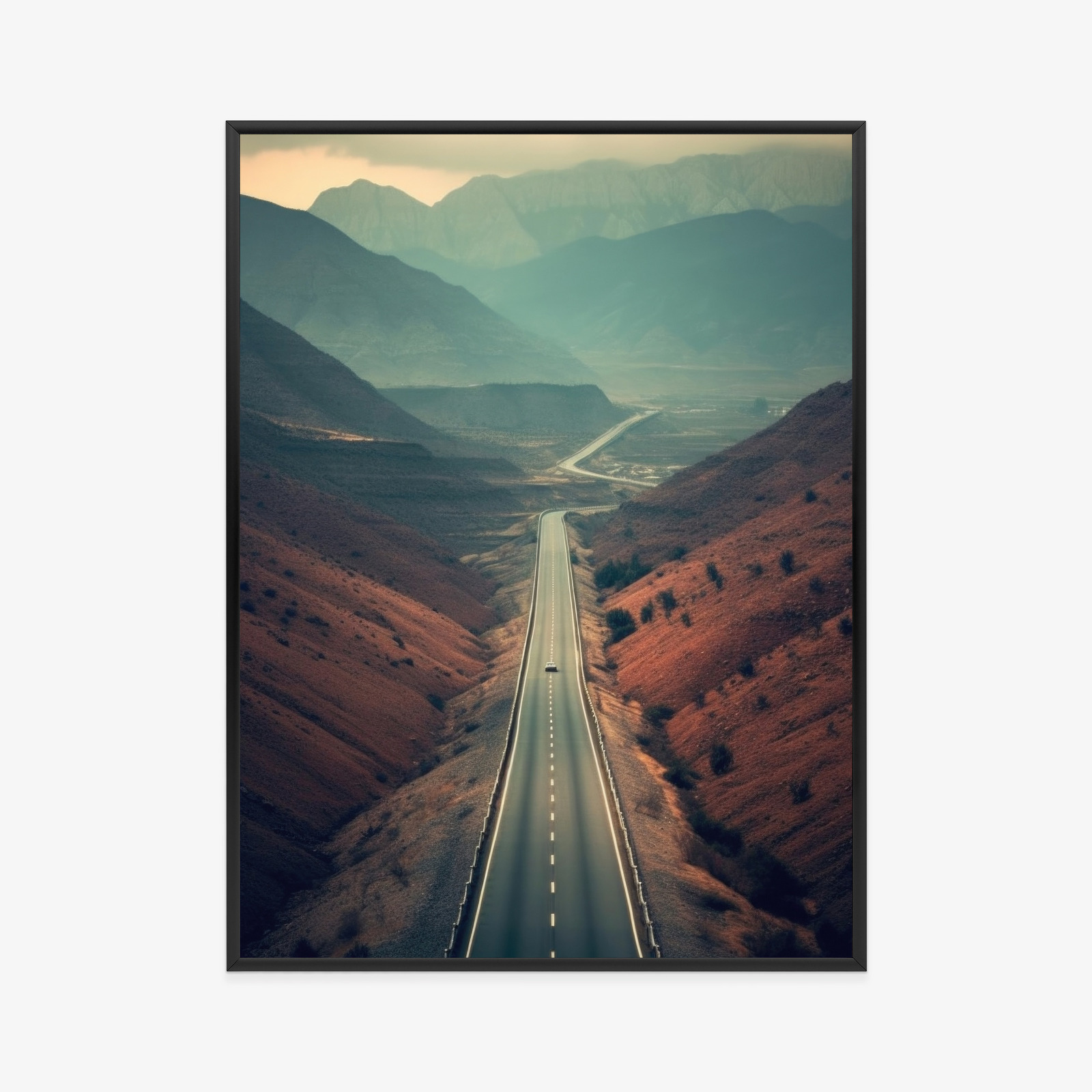 Poster Auto Auf Der Straße Zwischen Den Bergen Rahmen Hölzern Farbe Natürlich – Bild 11