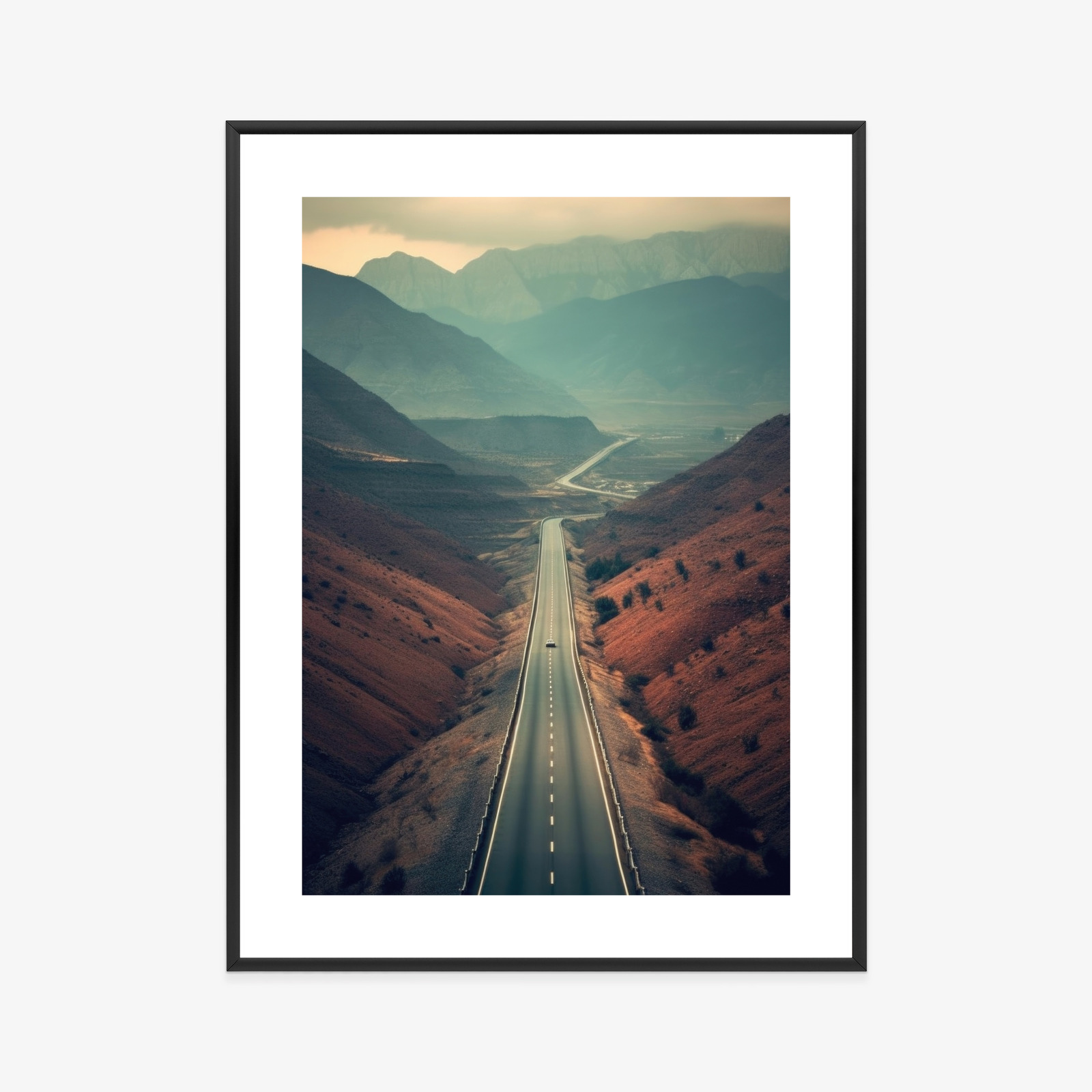 Poster Auto Auf Der Straße Zwischen Den Bergen Rahmen Hölzern Farbe Natürlich – Bild 8