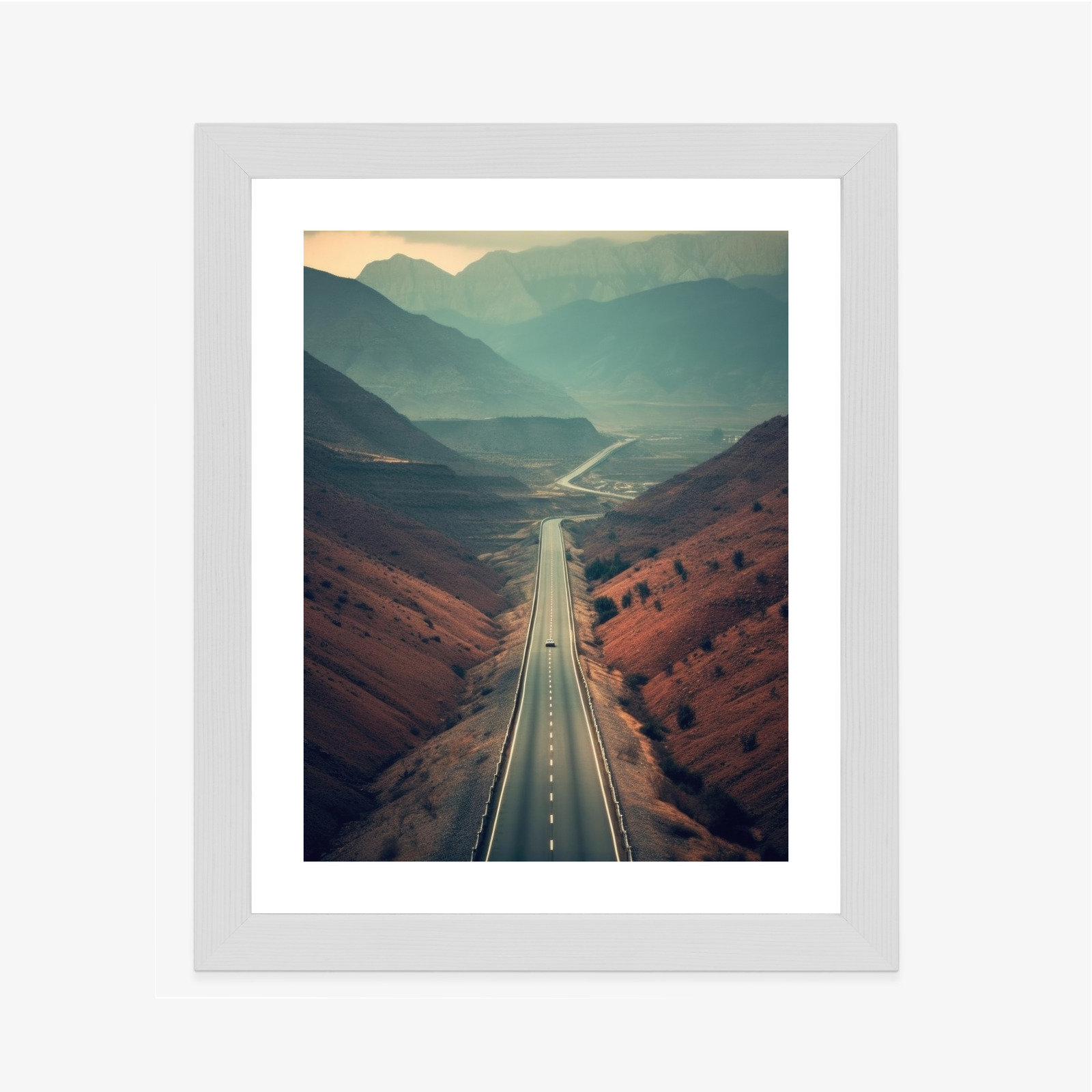 Poster Auto Auf Der Straße Zwischen Den Bergen Rahmen Hölzern Farbe Natürlich – Bild 4