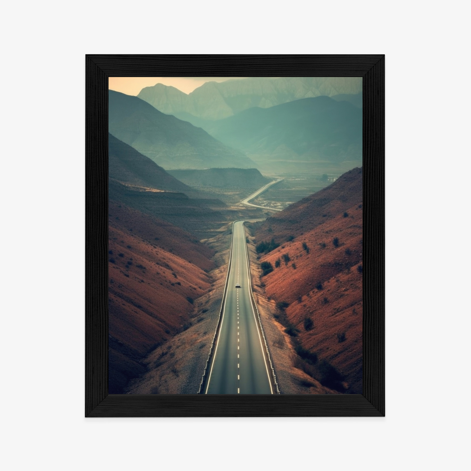 Poster Auto Auf Der Straße Zwischen Den Bergen Rahmen Hölzern Farbe Natürlich – Bild 5