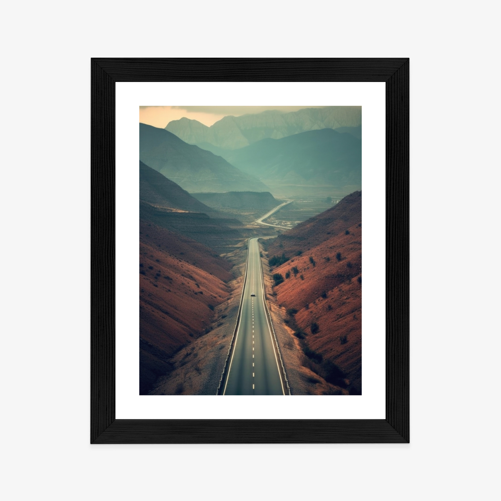 Poster Auto Auf Der Straße Zwischen Den Bergen Rahmen Hölzern Farbe Natürlich – Bild 3