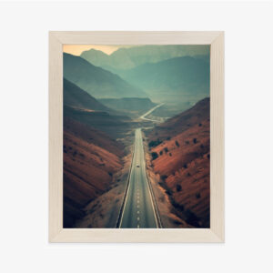 Poster Auto Auf Der Straße Zwischen Den Bergen Rahmen Hölzern Farbe Natürlich