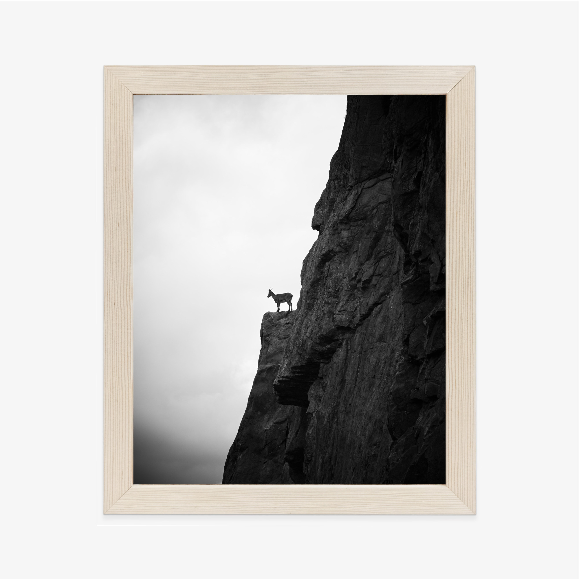 Poster Bergziege Auf Felsen, Schwarz-Weiße Landschaft – Bild 3