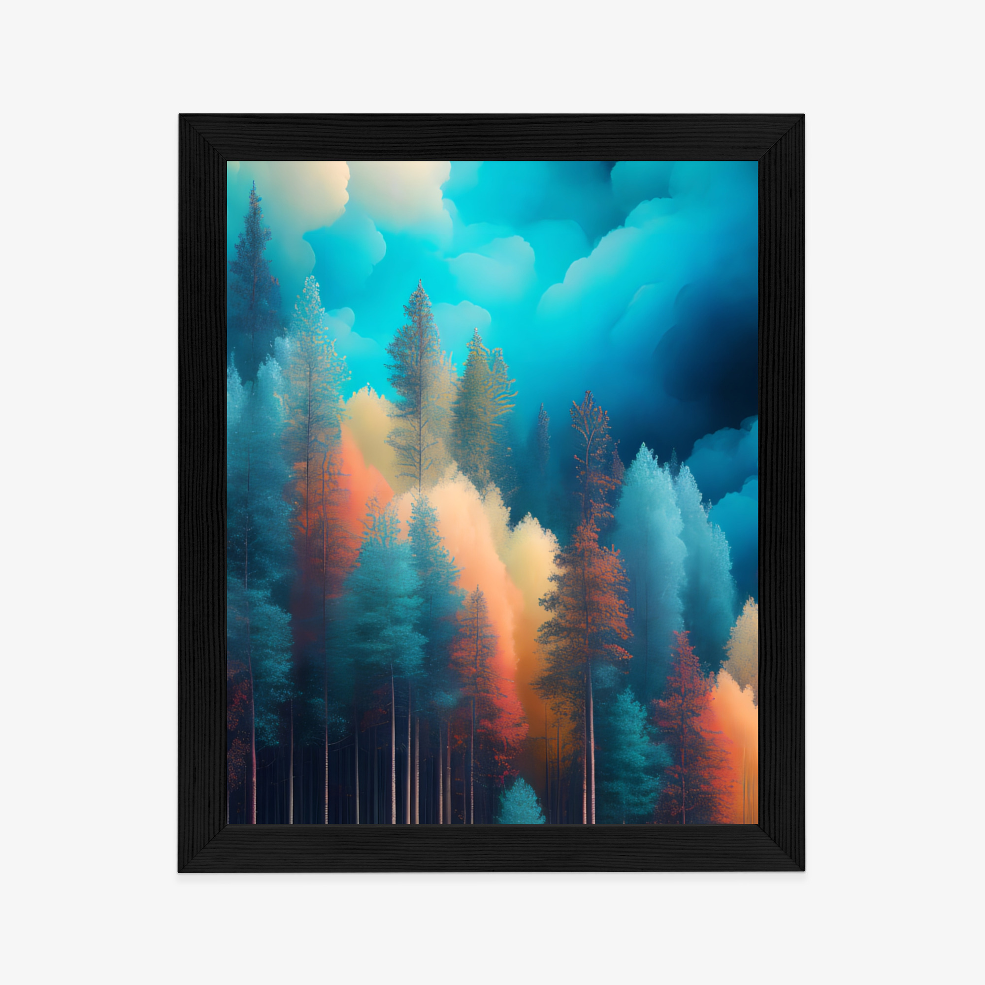 Poster Bunte Waldabstraktion Rahmen Holz Mit Passepartout Farbe Natürlich – Bild 6