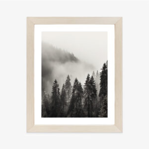 Poster Bergwald Mit Dichtem Nebel Rahmen Holz Mit Passepartout Farbe Natürlich