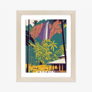 Poster Ceylon Retro-Landschaft Mit Wasserfall Rahmen Holz Mit Passepartout Farbe Natürlich