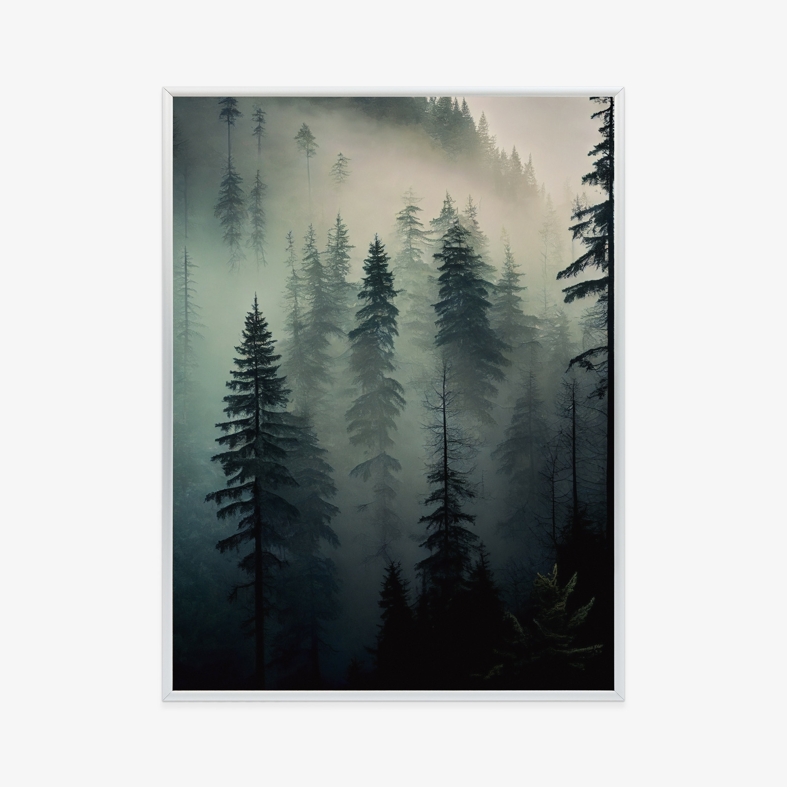 Poster Bäume In Einem Nebligen Wald Rahmen Holz Mit Passepartout Farbe Natürlich – Bild 10