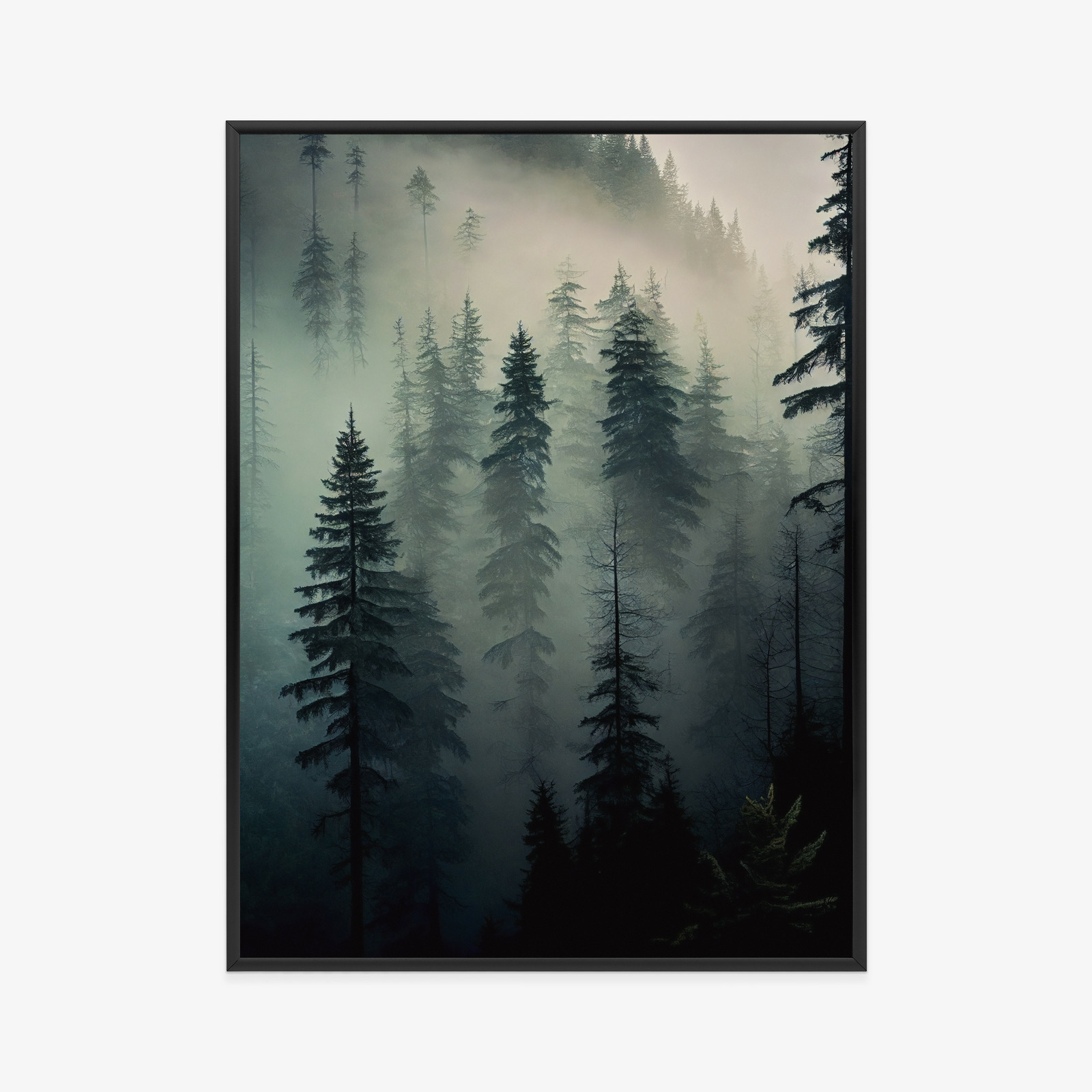 Poster Bäume In Einem Nebligen Wald Rahmen Holz Mit Passepartout Farbe Natürlich – Bild 11