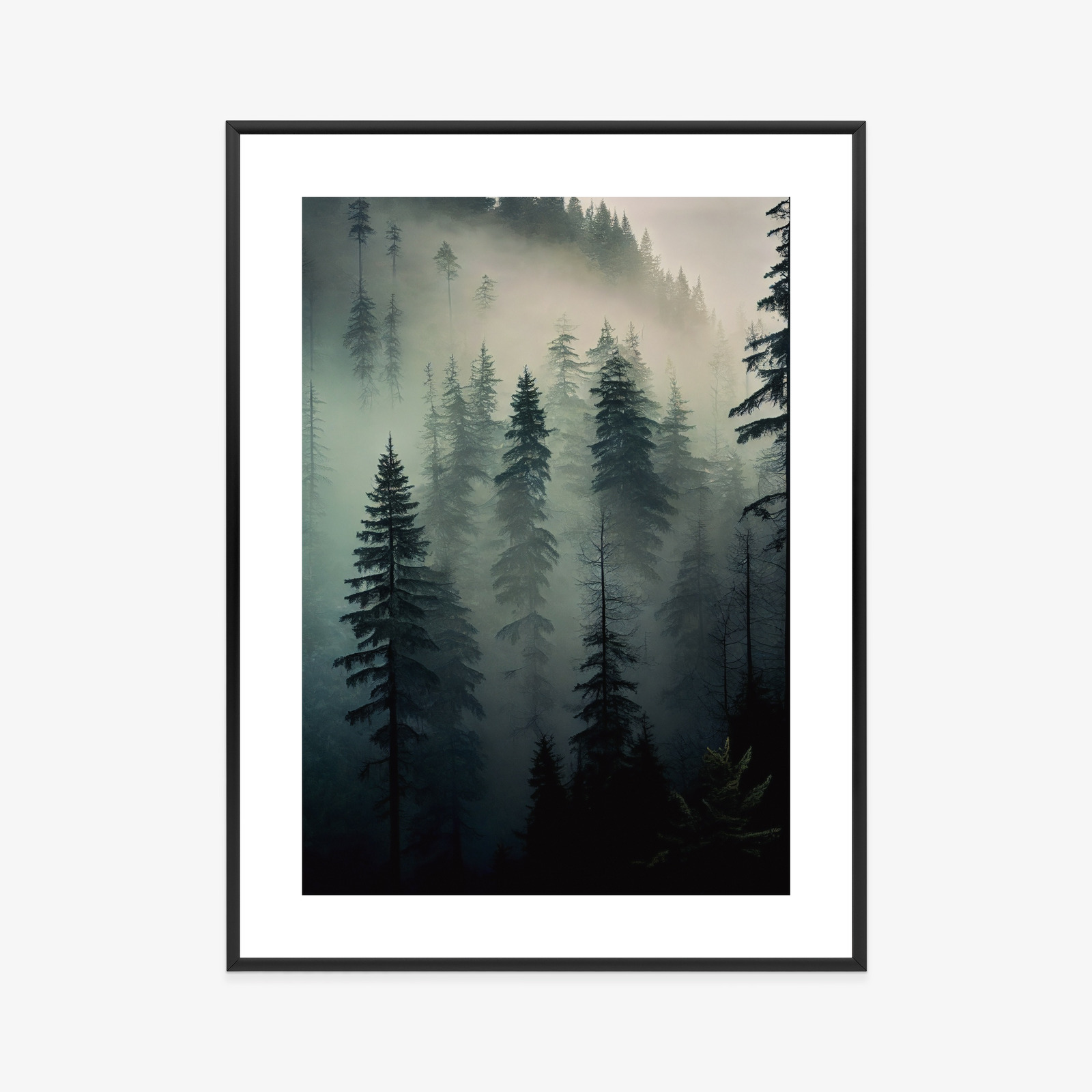 Poster Bäume In Einem Nebligen Wald Rahmen Holz Mit Passepartout Farbe Natürlich – Bild 9