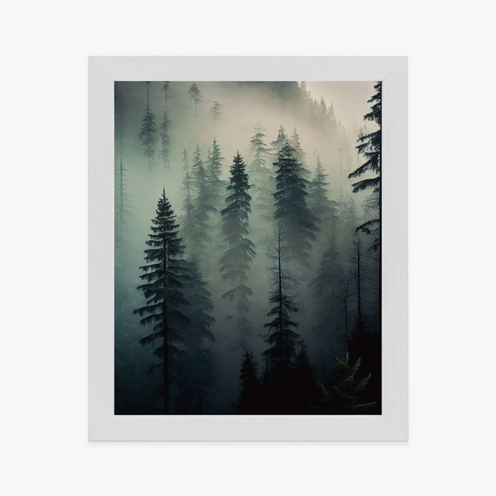 Poster Bäume In Einem Nebligen Wald Rahmen Holz Mit Passepartout Farbe Natürlich – Bild 7