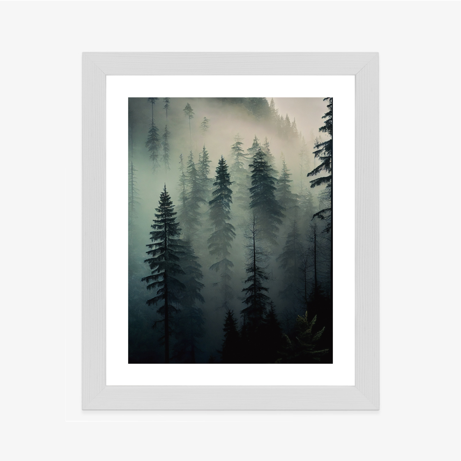 Poster Bäume In Einem Nebligen Wald Rahmen Holz Mit Passepartout Farbe Natürlich – Bild 5