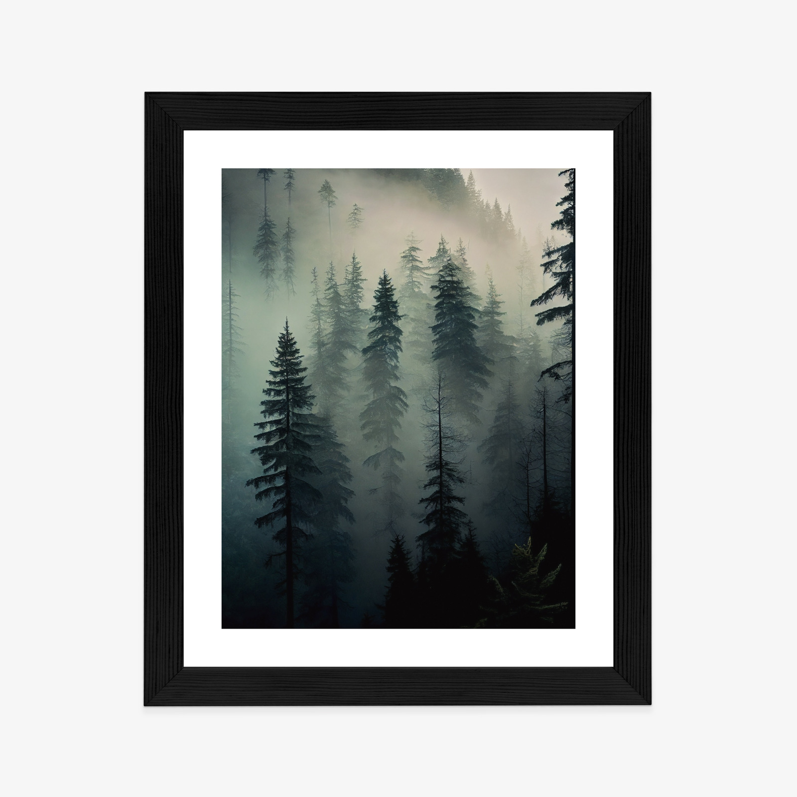 Poster Bäume In Einem Nebligen Wald Rahmen Holz Mit Passepartout Farbe Natürlich – Bild 4