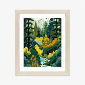 Poster Abstrakte Waldlandschaft Und Geometrische Formen Rahmen Holz Mit Passepartout Farbe Natürlich