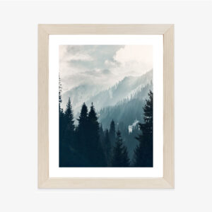 Poster Bergwald Im Morgendlichen Dichten Nebel Rahmen Holz Mit Passepartout Farbe Natürlich