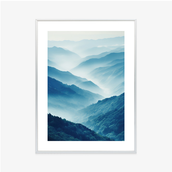 Poster Berglandschaft Mit Wald Im Nebel Rahmen Holz Mit Passepartout Farbe Natürlich – Bild 8